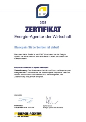 Blancpain SA Le Sentier - One of our 32 EnAW-certificates