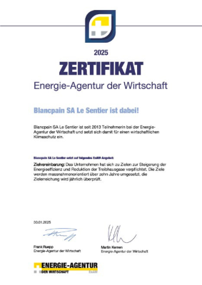 Blancpain SA Le Sentier - Eines von 32 EnAW-Zertifikaten